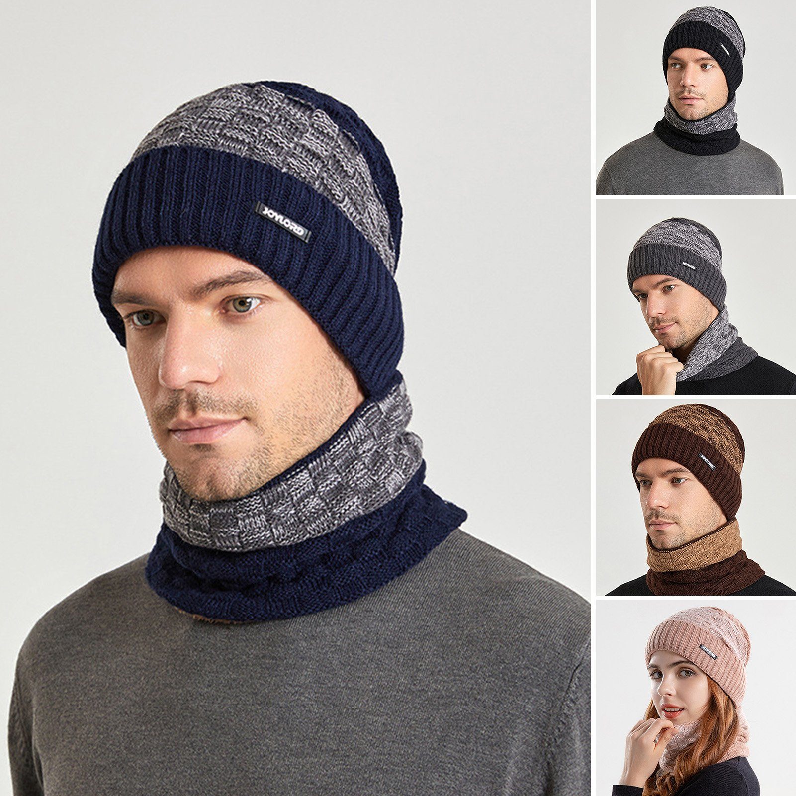 Rutaqian Strickmütze Wintermütze Strickmütze mit Schal 2 In 1 Wintermütze Schal Set, Warme Beanie Hat und Winterschal