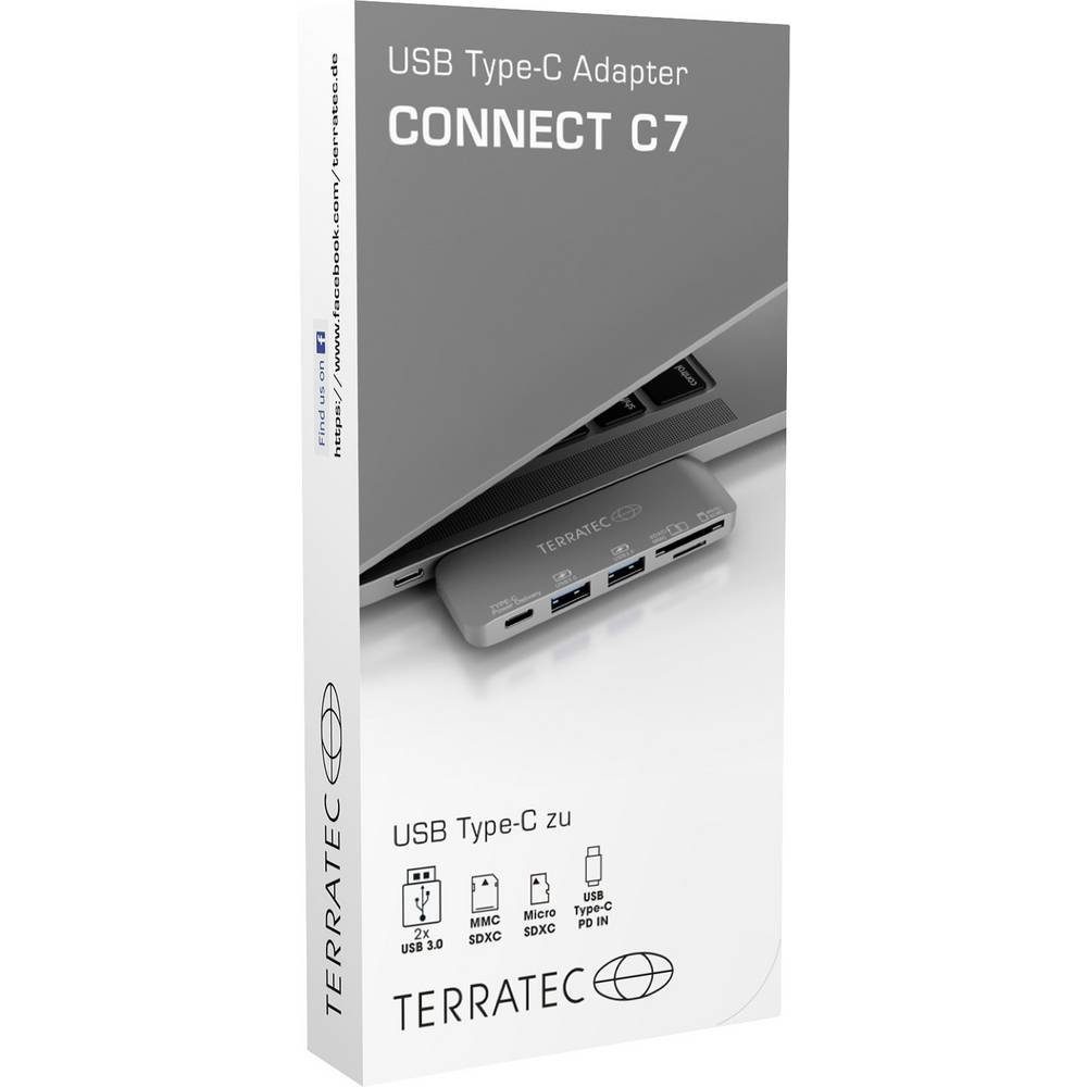 Terratec Laptop-Dockingstation USB Type-C Adapter mit USB-C PD, 2 USB 3 Ports