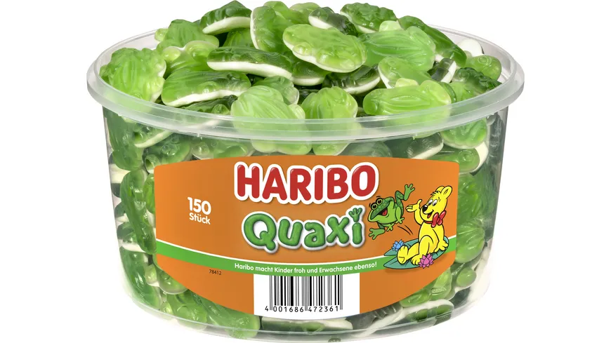 Haribo Fruchtgummi mit Schaumzucker Quaxi Frösche Runddose 1050 g