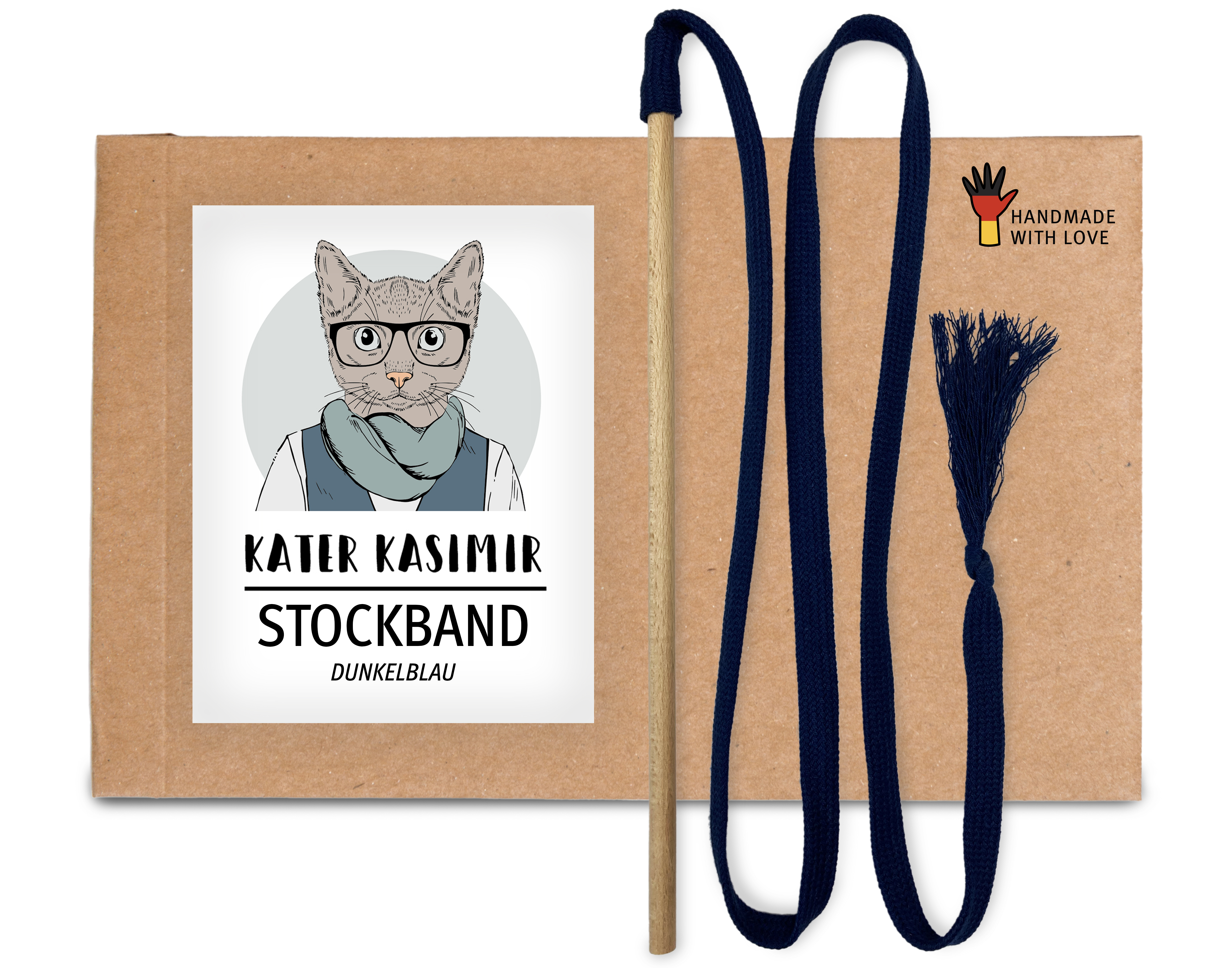 Kater Kasimir Katzenangeln Kater Kasimir Premium Katzenspielzeug aus Buchenholz mit Baumwollband (dunkelblau)