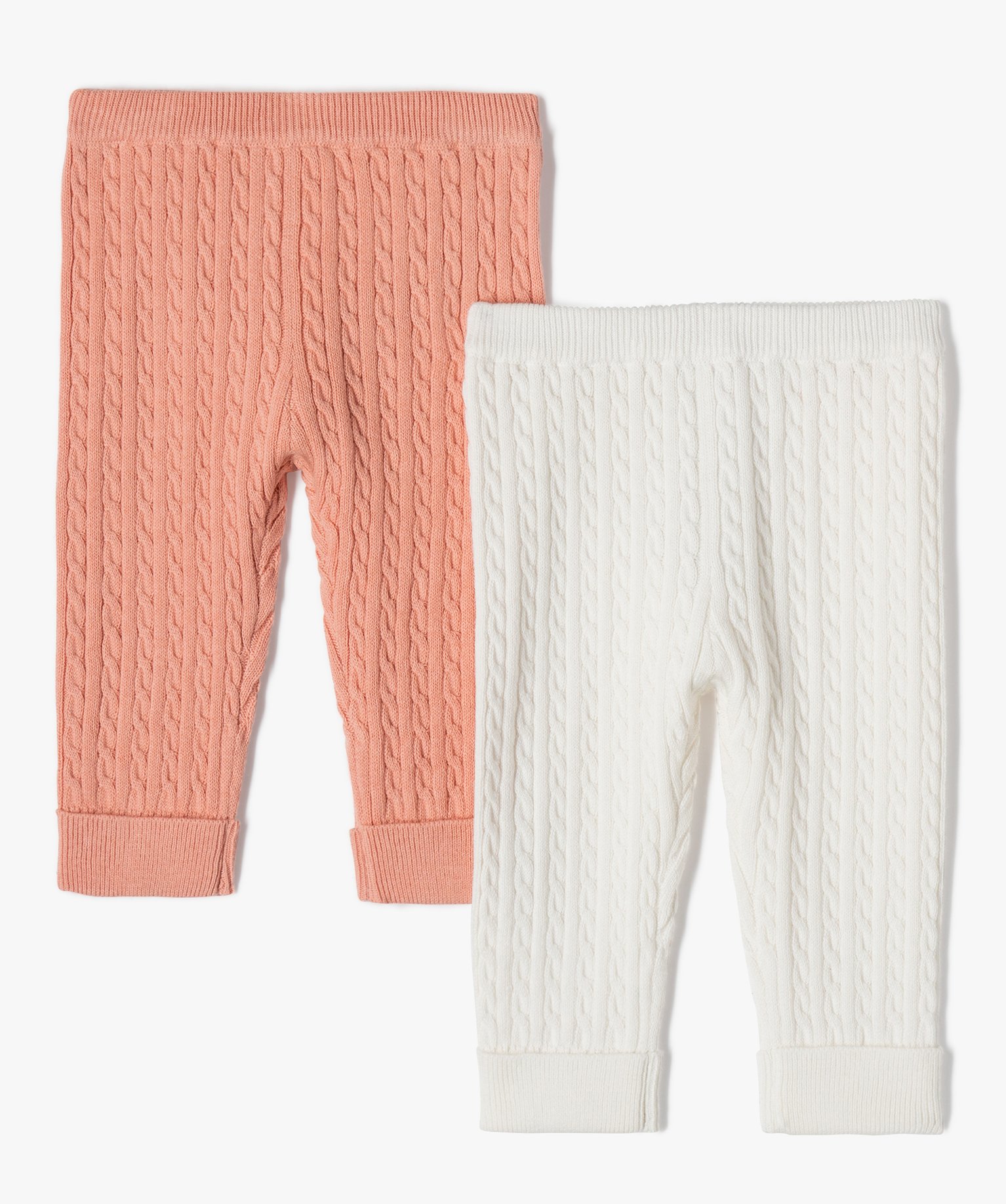 Pantalon bébé en maille torsadée (lot de 2) rose | GEMO