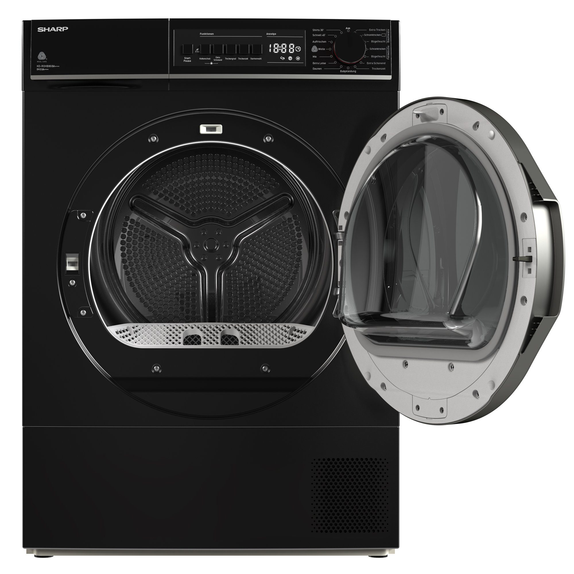 Sharp Wärmepumpentrockner KD-ROHB8GBA+++-DE, 8 kg, Trommelbeleuchtung, 15 Programme
