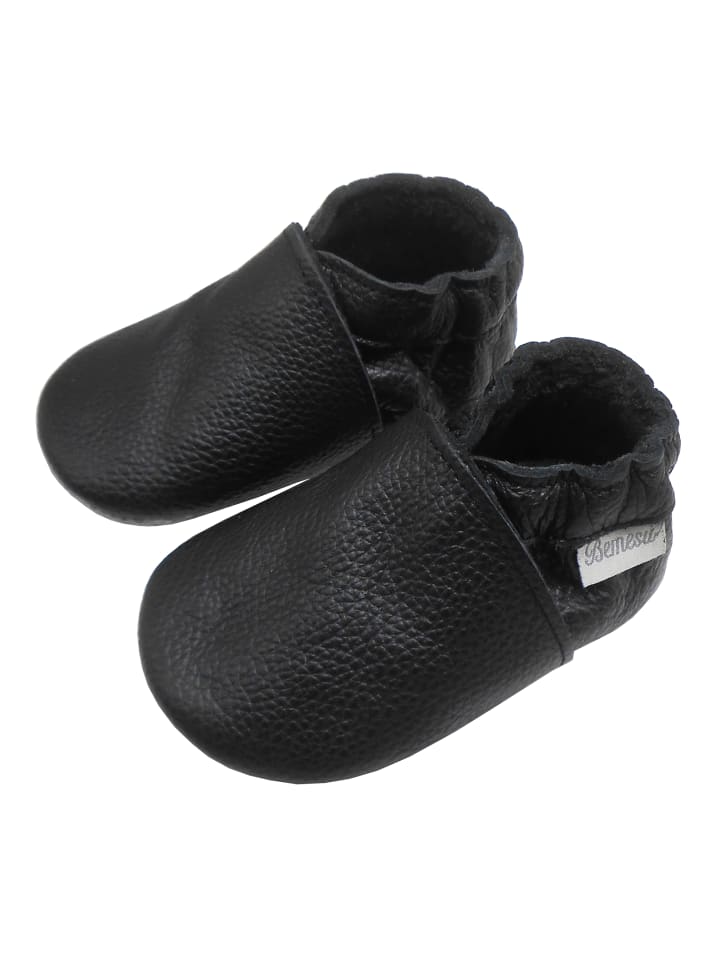 Yalion Leder-Krabbelschuhe in Schwarz günstig kaufen