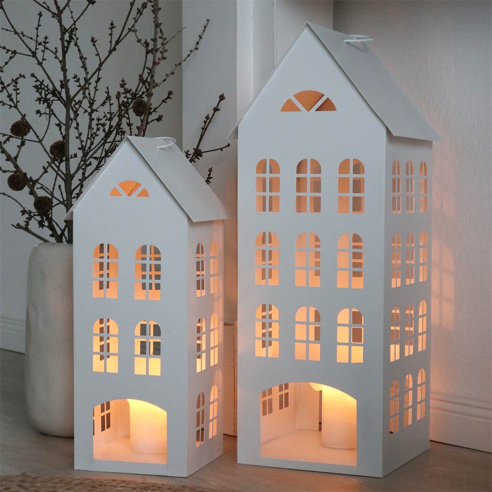Grafelstein Kerzenlaterne WHITE HOME weiß Haus aus Metall H60cm Dekohaus