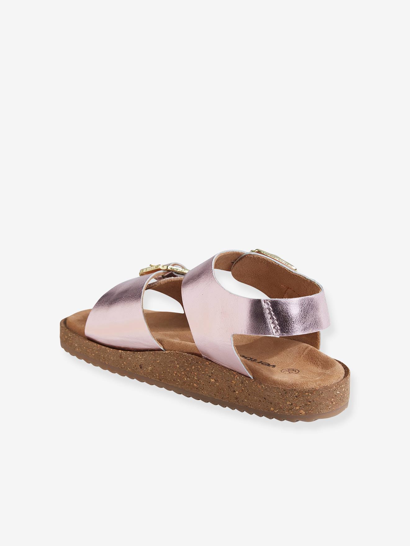 Sandales moussées cuir fille or