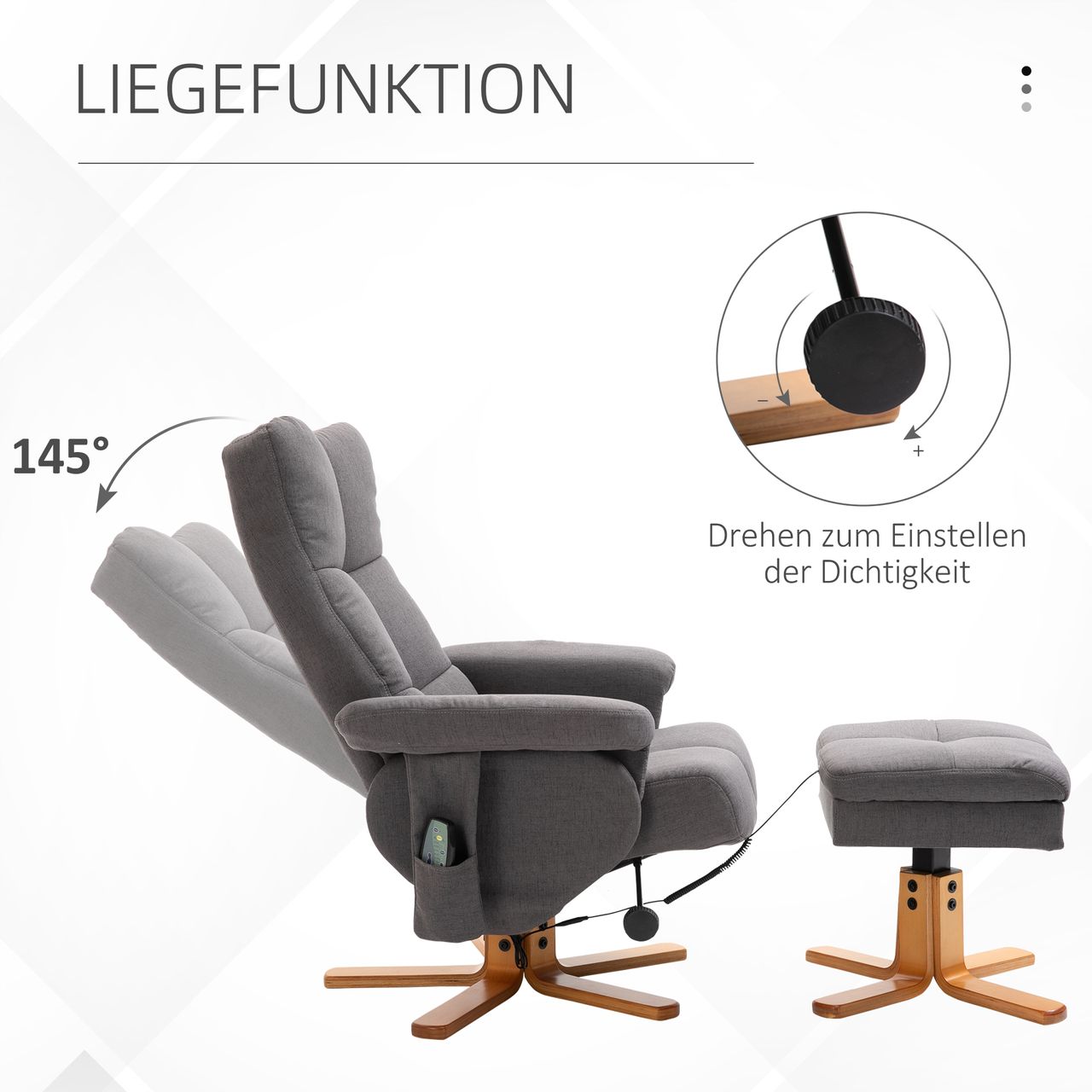 HOMCOM Relaxsessel Massagesessel mit Fußhocker Liegefunktion Dunkelgrau