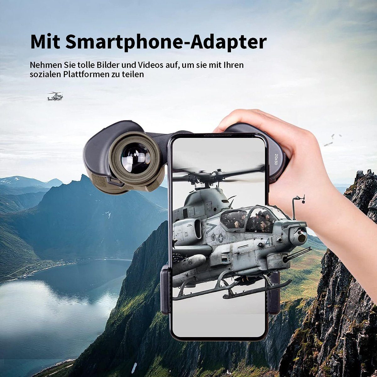 flowgoer HD Military Zoom Binoculars - 20x50 Optics for Hunting, Camping Fernglas (56 m/1000 m weites Sichtfeld, BAK4-Prisma, wasserdichtes Gehäuse)