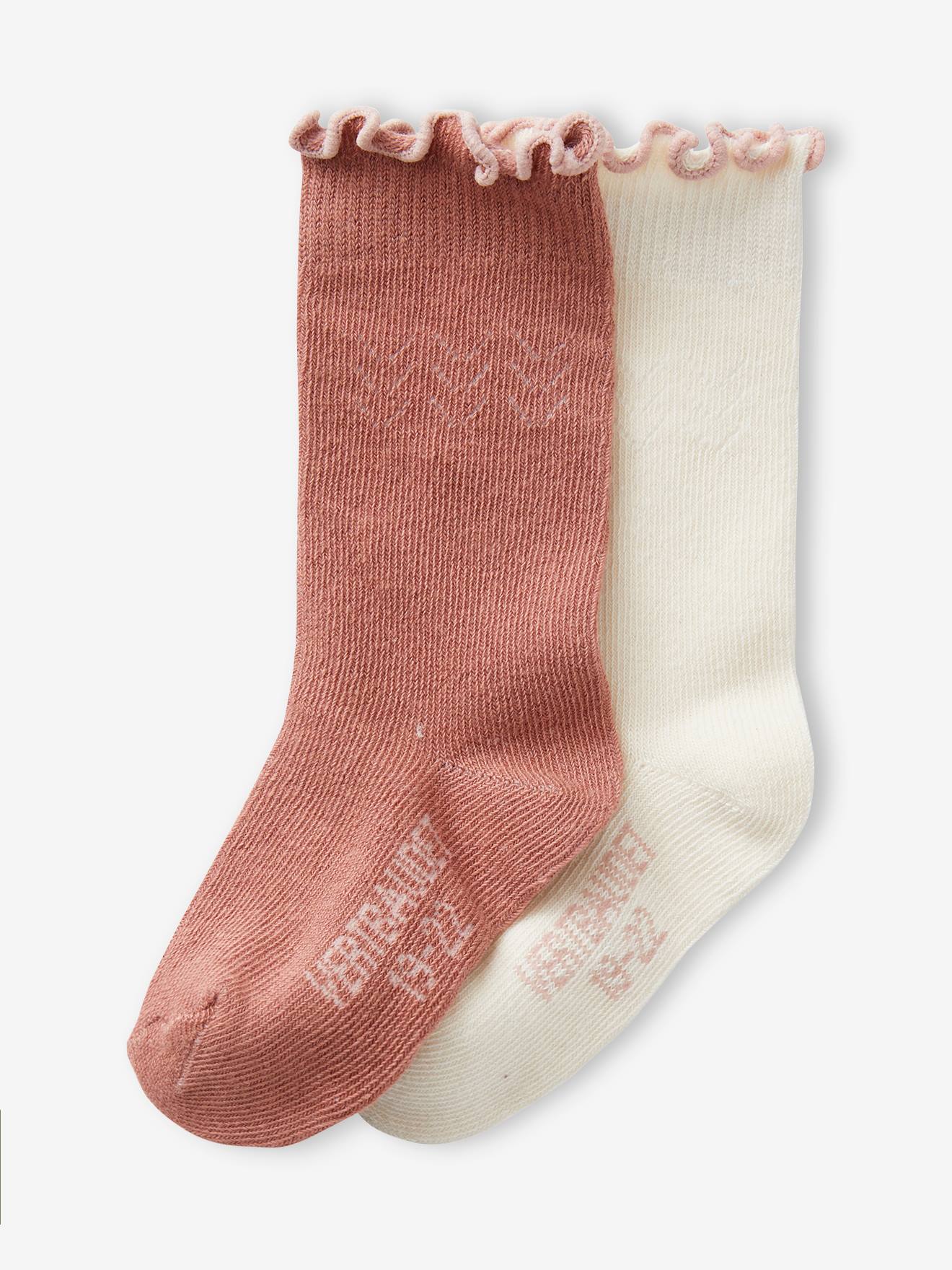 Lot de 2 paires de chaussettes hautes maille ajourée bébé fille vieux rose