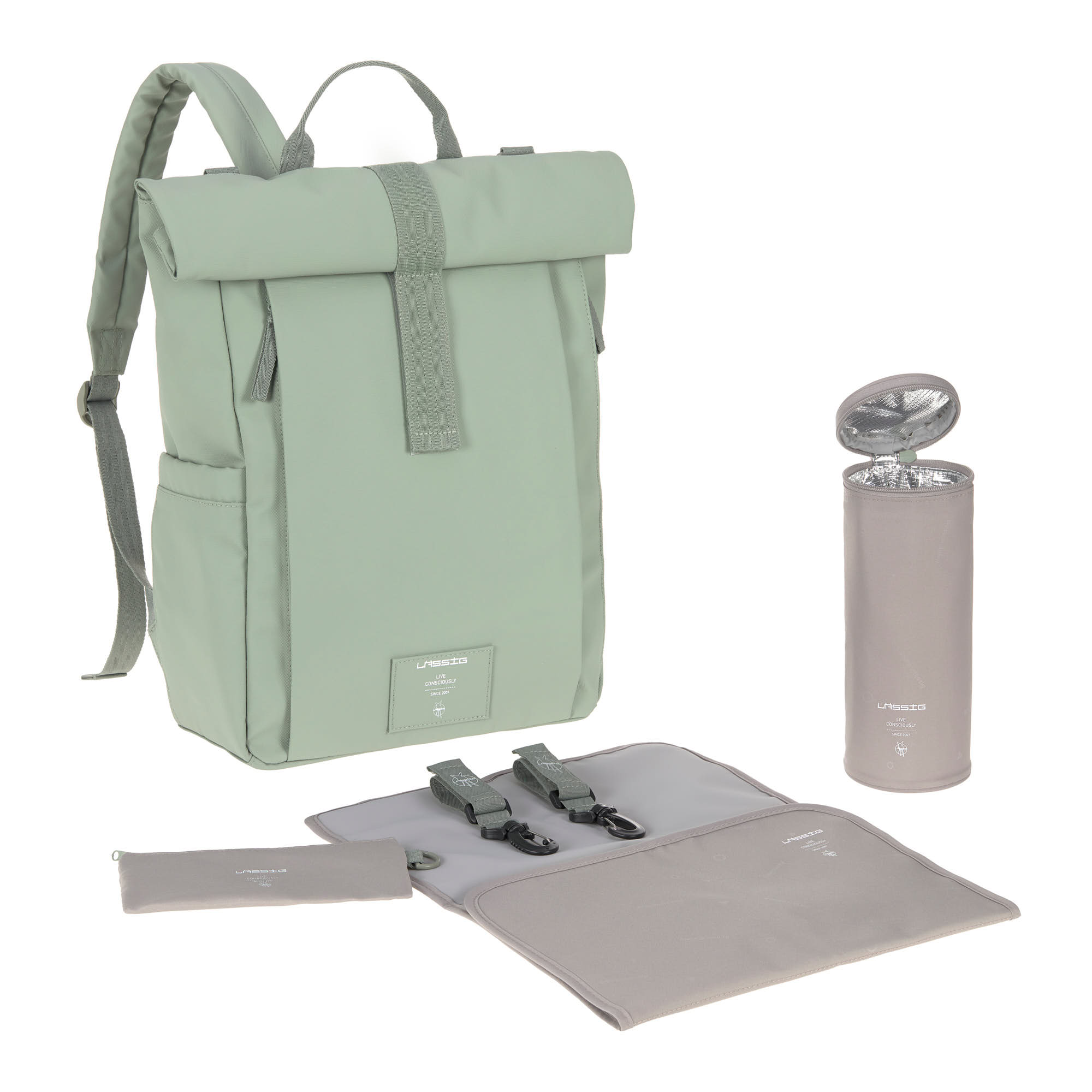Wickelrucksack - Rolltop Up Backpack, Silbergrün
