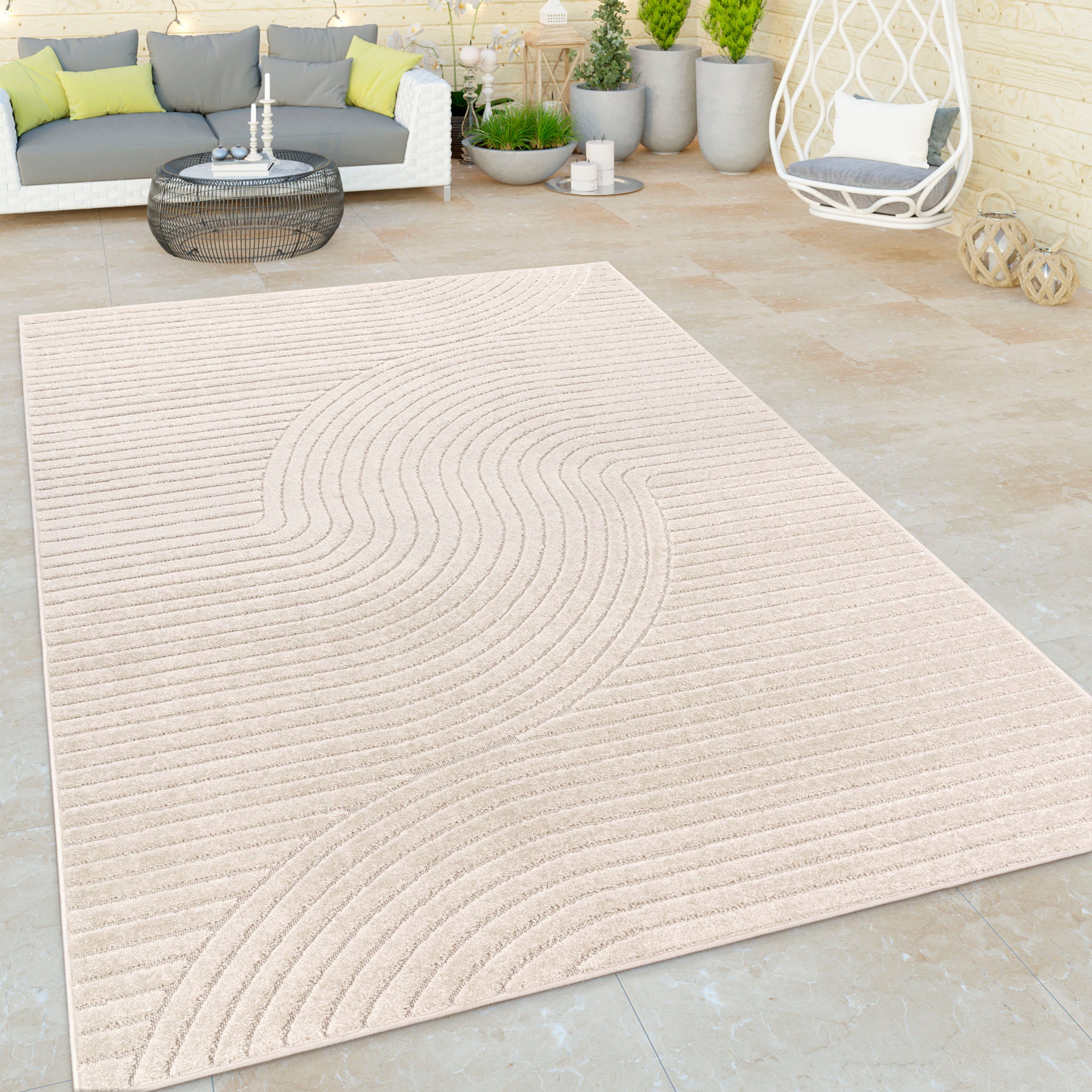 Teppich Cotton 233, Paco Home, rechteckig, Höhe: 10 mm, Kurzflor, Uni Farben, Hoch-Tief-Effekt, Scandi-Look, Outdoor geeignet