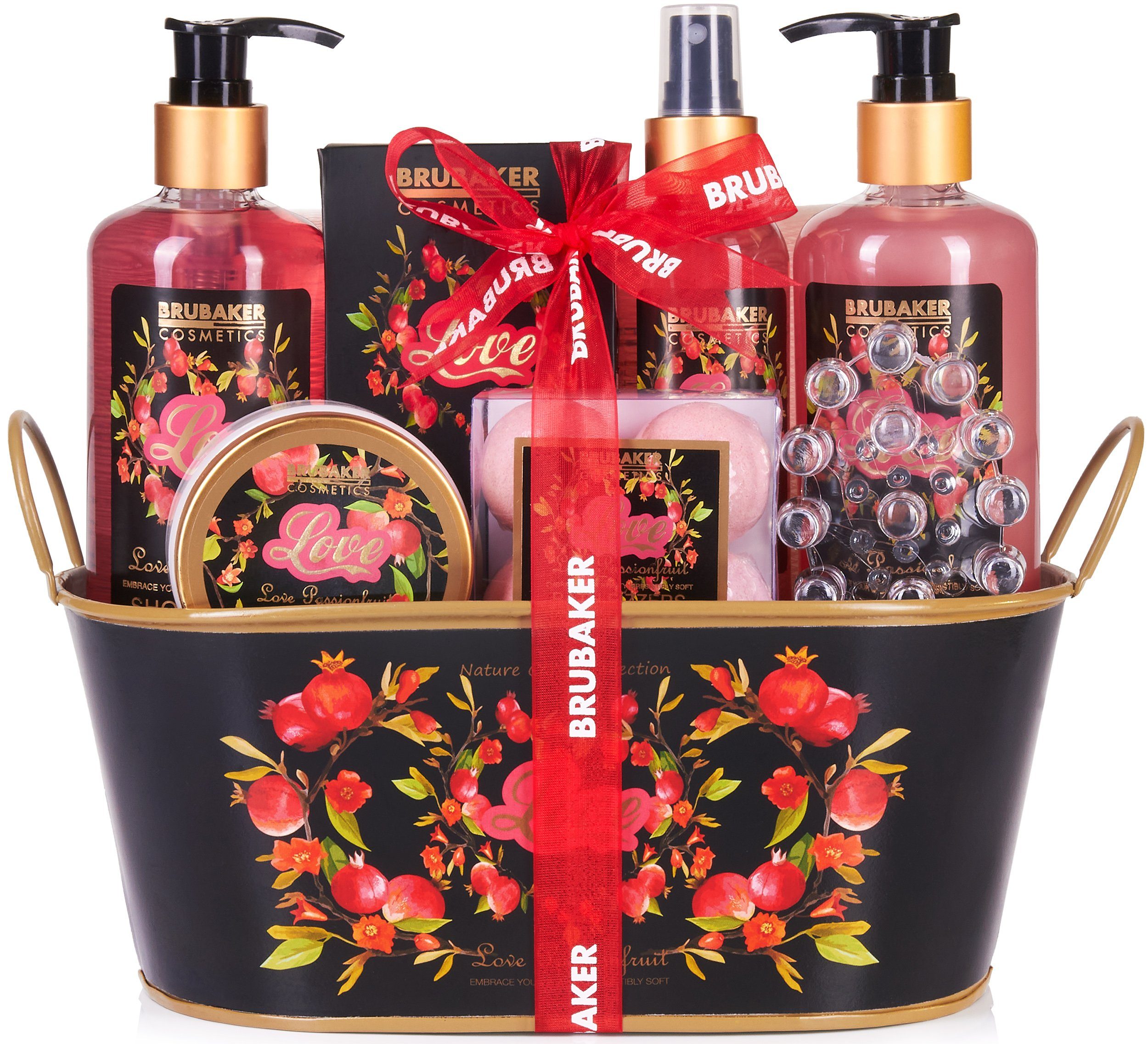 BRUBAKER Körperpflege-Set Bade- und Dusch Set, 12-tlg., Geschenkset in Deko Wanne, Passionsfrucht Duft