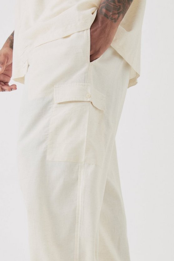 Plus Oversize Leinen-Cargohose mit elastischem Bund