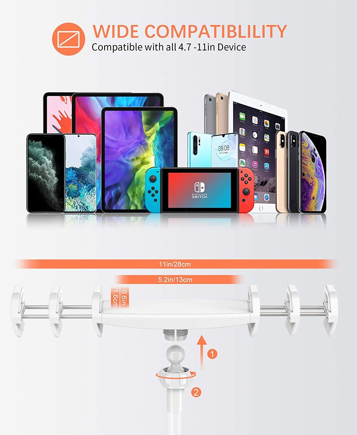 vokarala VOKARALA Schwanenhals Tablet Halterung, Tablet Halter - Verstellbare Arm Tablet Ständer für iPad Air, Neu iPad Pro, Mini, iPhone, E-Reader und weitere 4 bis 11 Zoll Geräte Tablet-Halterung