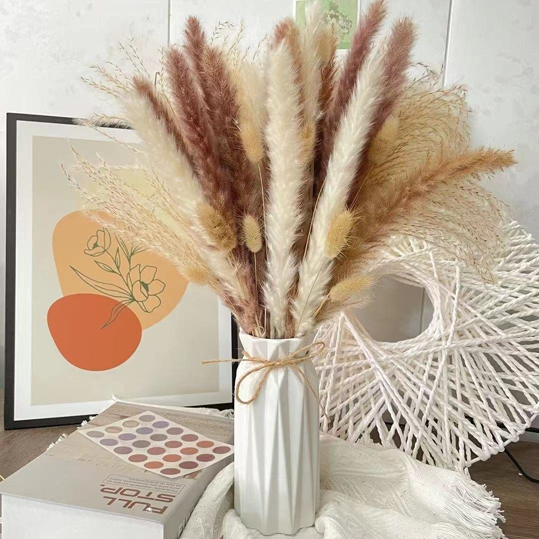 Trockenblume Pampasgras Getrocknet,75 Stück Natürliche Trockenblumen Pampasgras Pampasgras Trockenblumen, Mutoy, Höhe 45 cm, Flauschige Trockenblumen Deko-Blumen Boho-Stil für Heim Decor