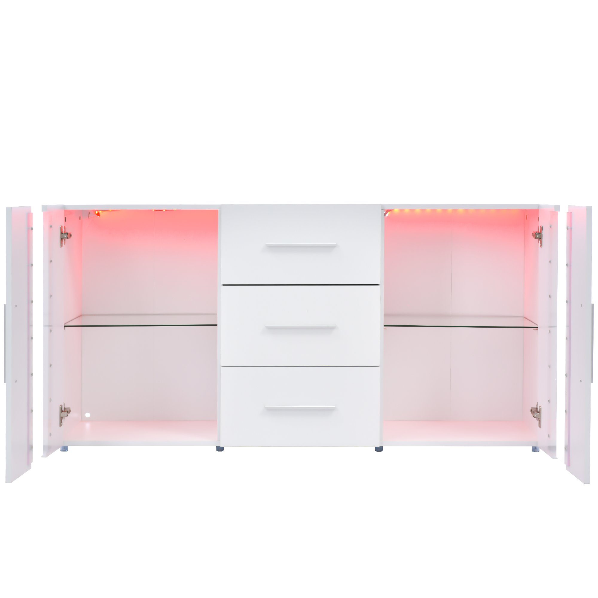Merax Sideboard mit LED-Beleuchtung inkl. Fernbedienung, Kommode mit 2 Türen und 3 Schubladen, TV-Board, Anrichte, B:140cm