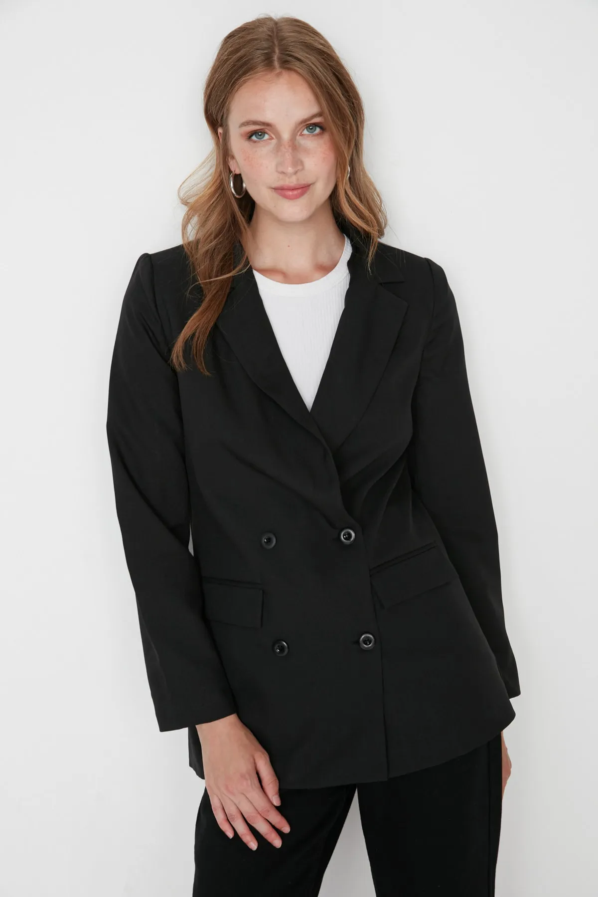Trendyol Collection  Anthrazitfarbene, gefütterte, gewebte Blazerjacke mit Knopfleiste TWOAW21CE0264
