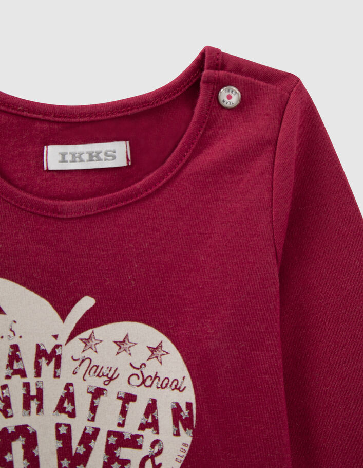 T-shirt bordeaux coton bio visuel pomme-coeur bébé fille
