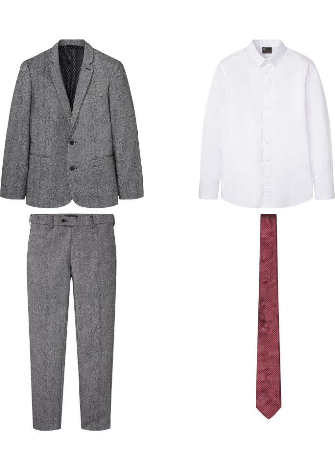 Anzug (4-tlg.Set): Sakko, Hose, Hemd, Krawatte, Slim Fit