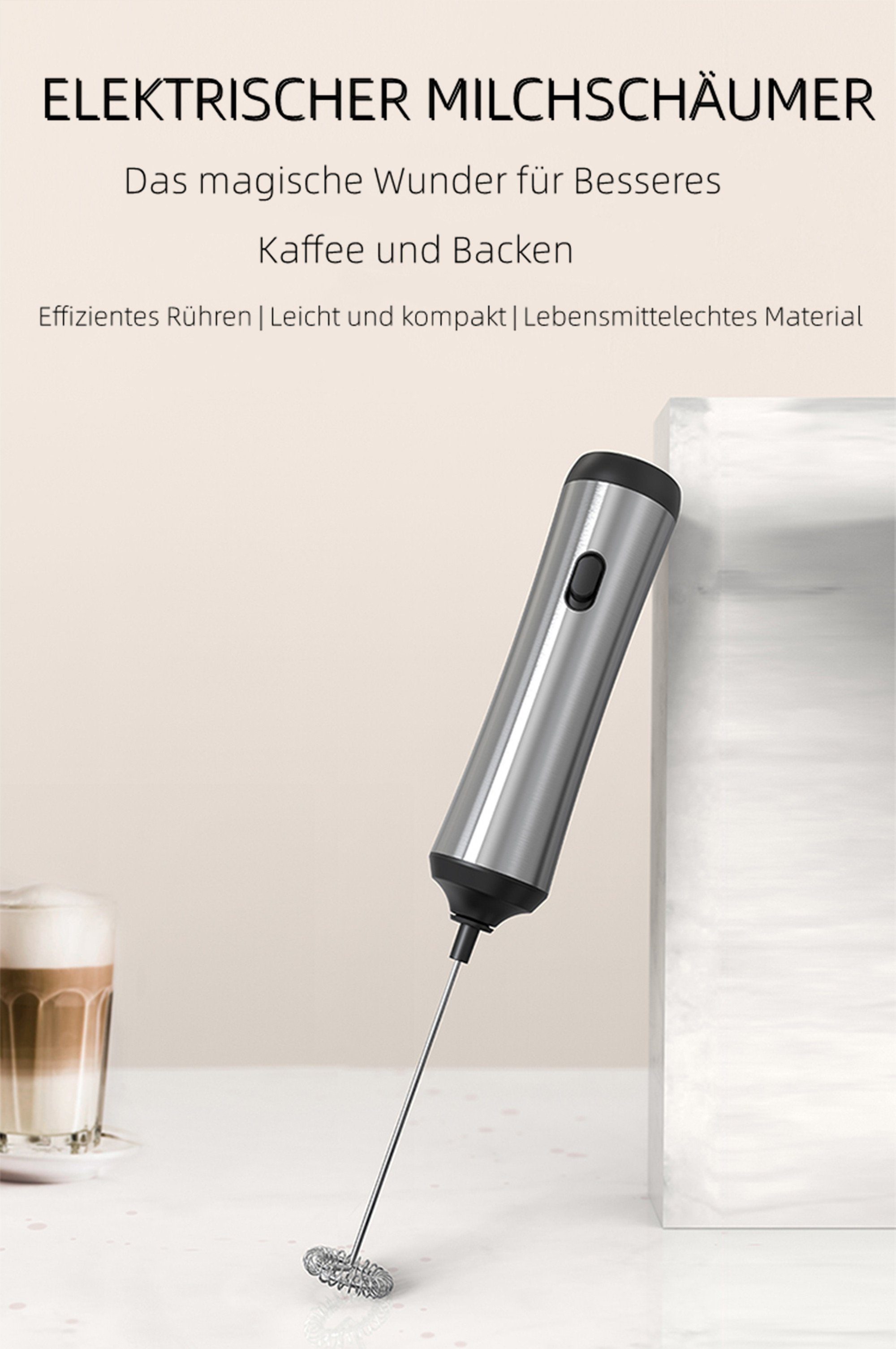 Tisoutec Milchaufschäumer Milchaufschäumer mit Spezialspirale elektrischer Handmilchaufschäumer, Batteriebetriebener elektrischer Milchaufschäumer mit Edelstahlständer
