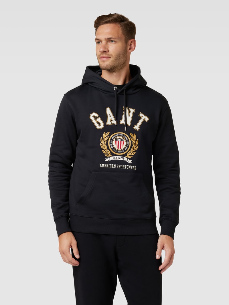 Hoodie mit Label-Stitching Modell 'CREST' in schwarz