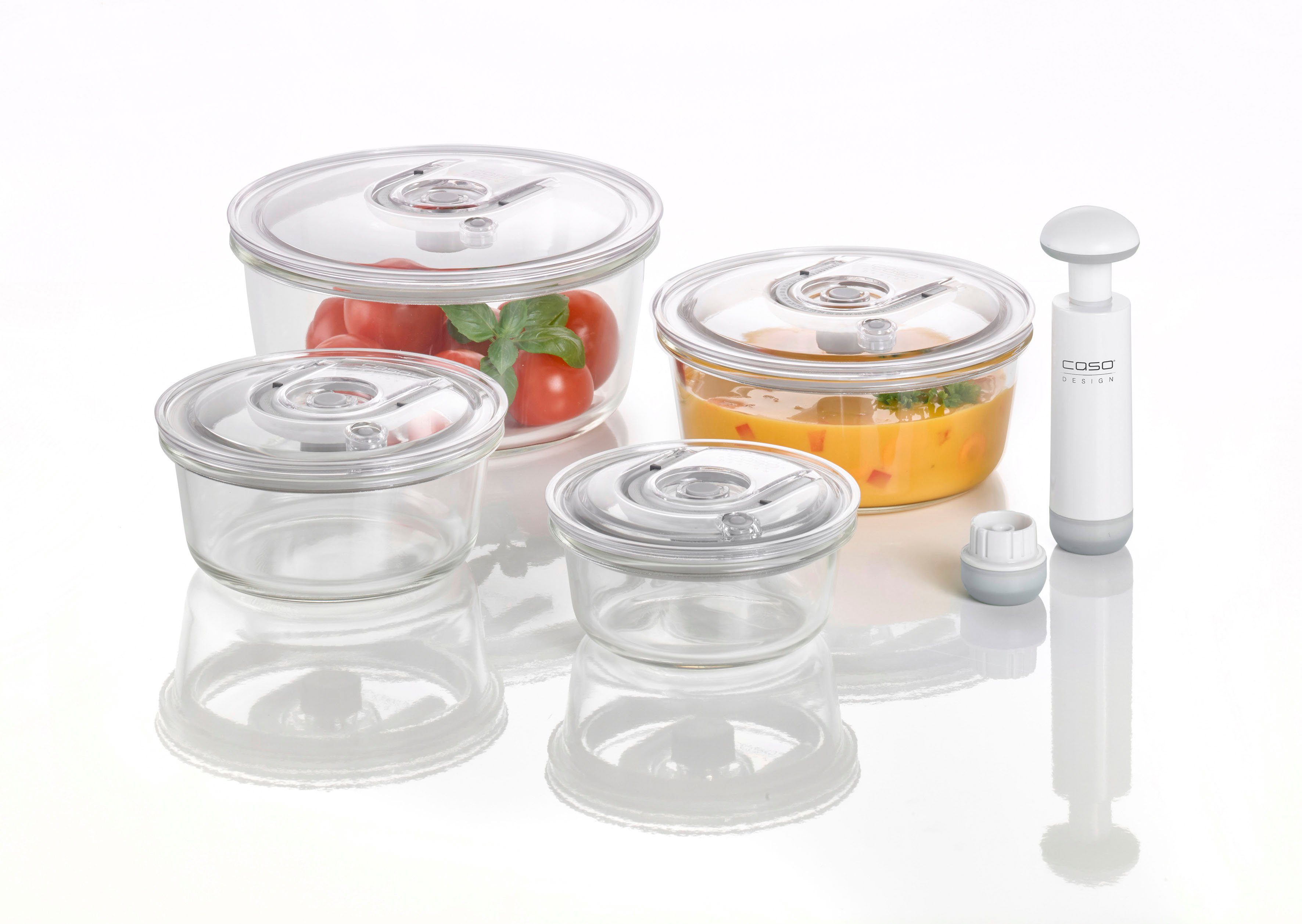 Caso Vakuumbehälter 1187 VacuBoxx, Glas, Tritan, (Set, 5-tlg., VacuBoxx rund 4er Set, inkl. Adapter+Handpumpe)