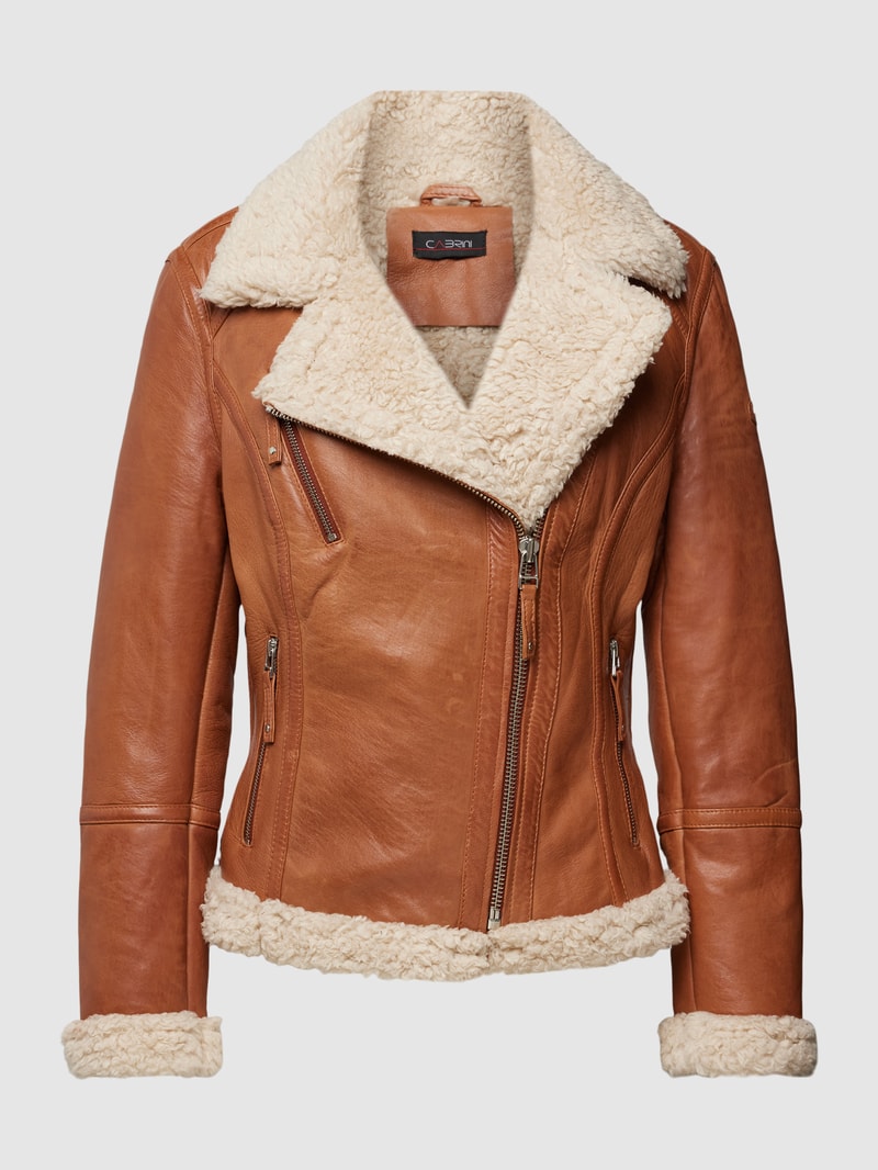Lederjacke aus Lammleder mit Reverskragen in cognac