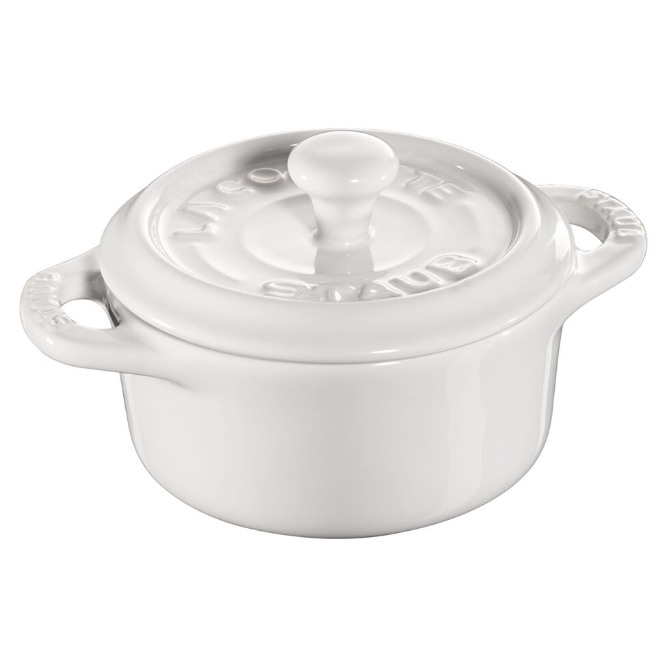 Mini Cocotte 10 cm, rund, Reinweiß, Keramik