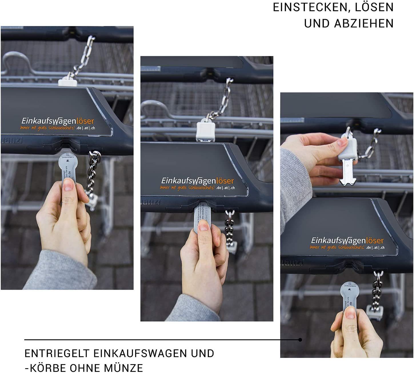Einkaufswagenlöser Schlüsselanhänger Ossi-Set (5-tlg), Inkl. Schlüsselfinder, Sofort abziehbar