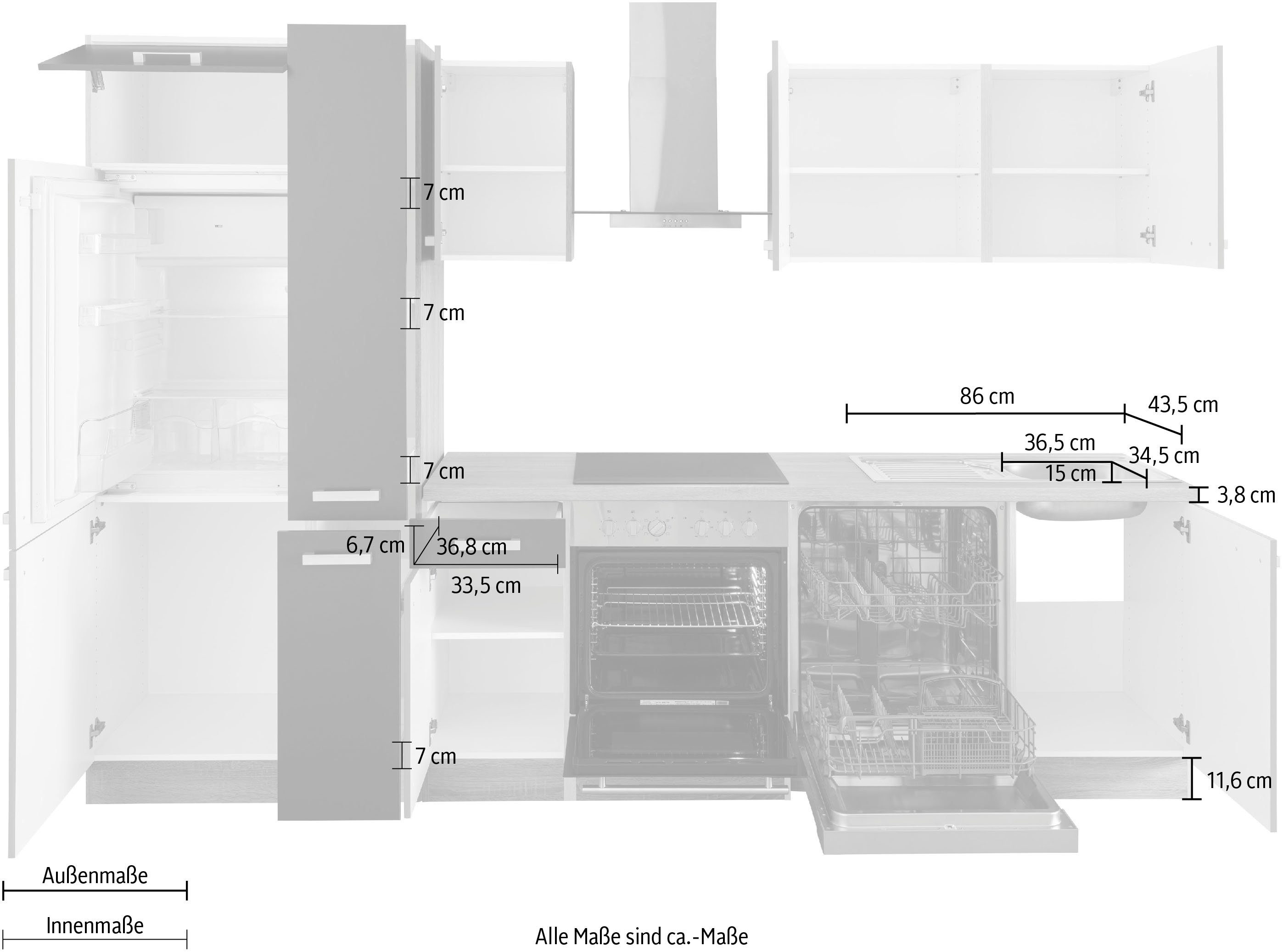 OPTIFIT Küchenzeile Leer, 300 cm breit, inkl. Elektrogeräte der Marke HANSEATIC