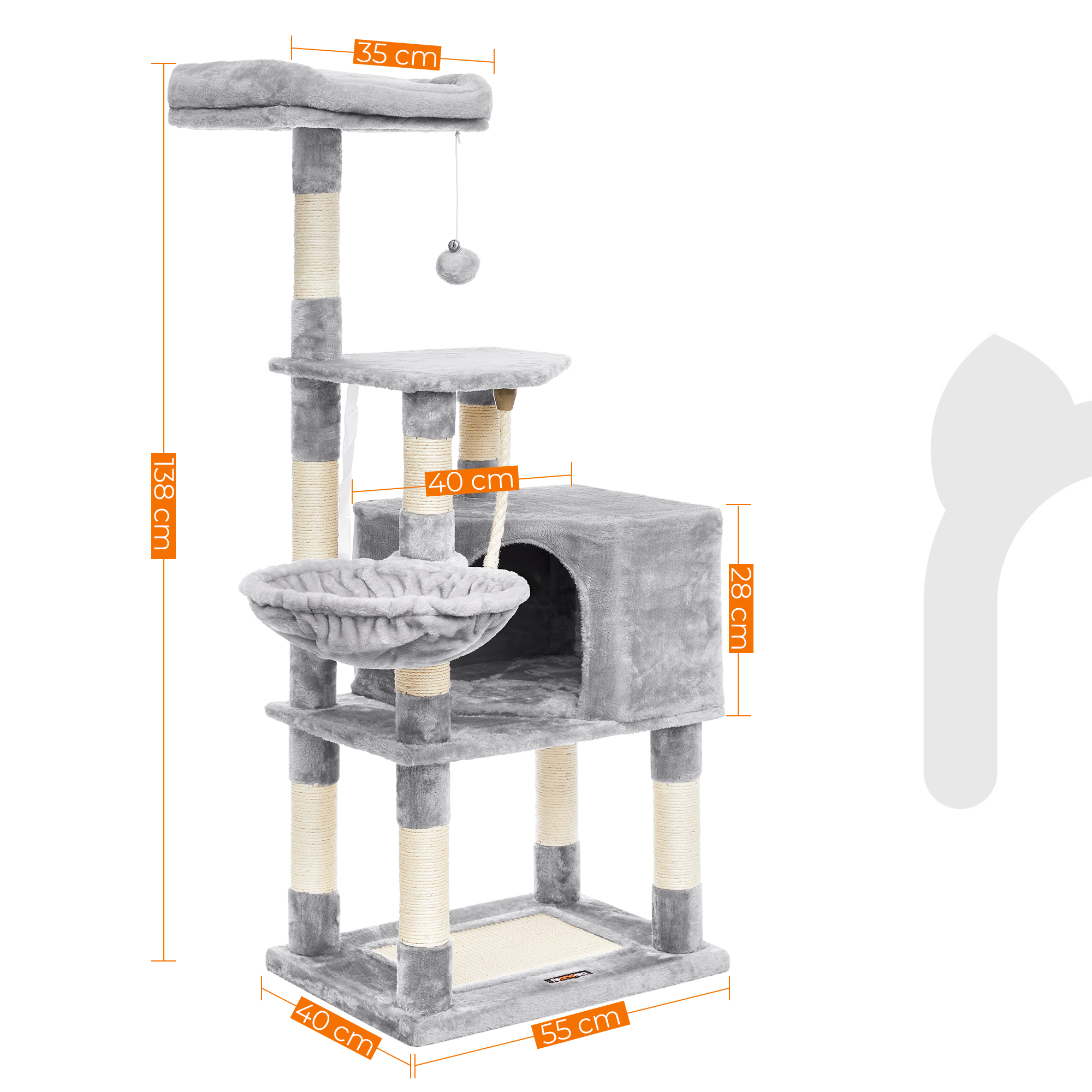 FEANDREA Kratzbäume FEANDREA Kletterbaum 138cm Rauchgrau hellgrau