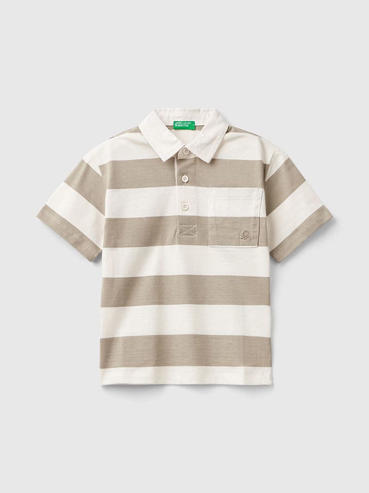 Benetton Poloshirt in Beige/ Weiß günstig kaufen