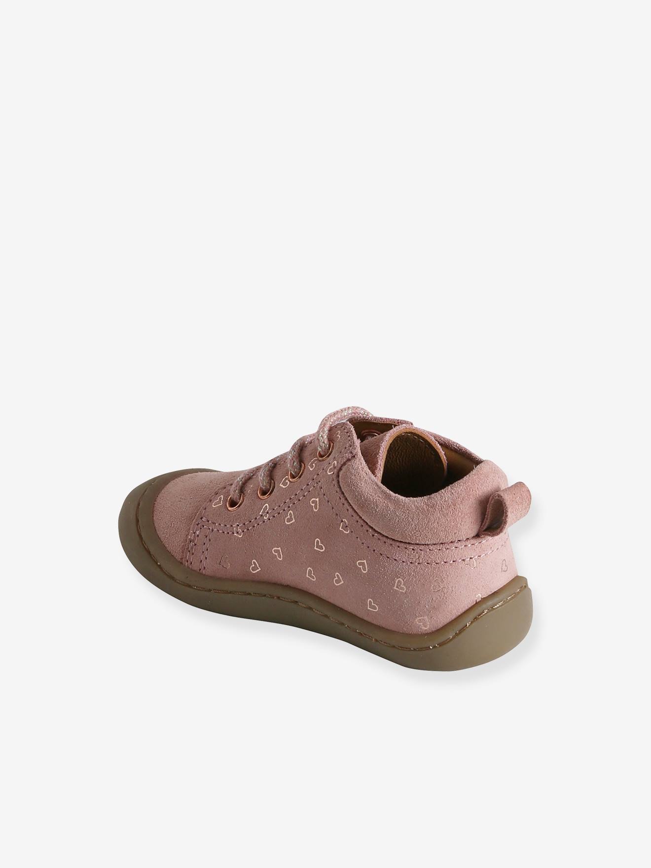 Bottillons lacés cuir souple bébé 4 pattes rose