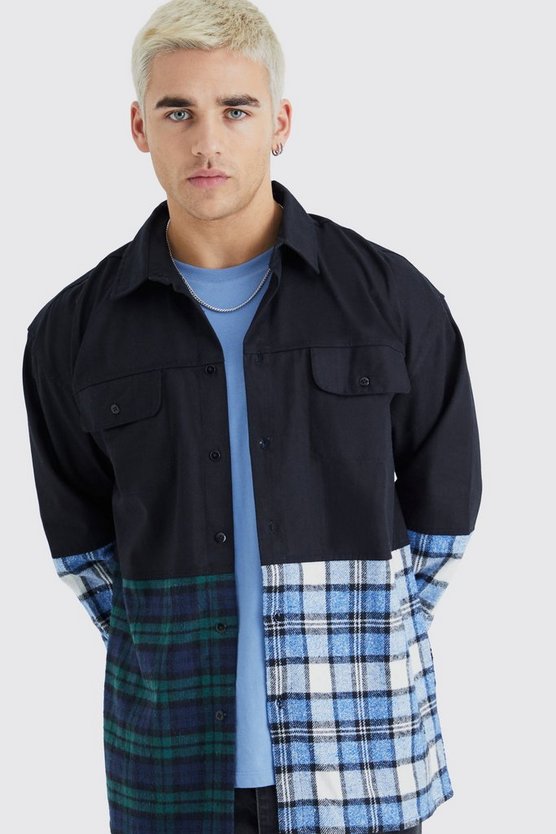 Gespleißtes Oversize Twill-Karohemd