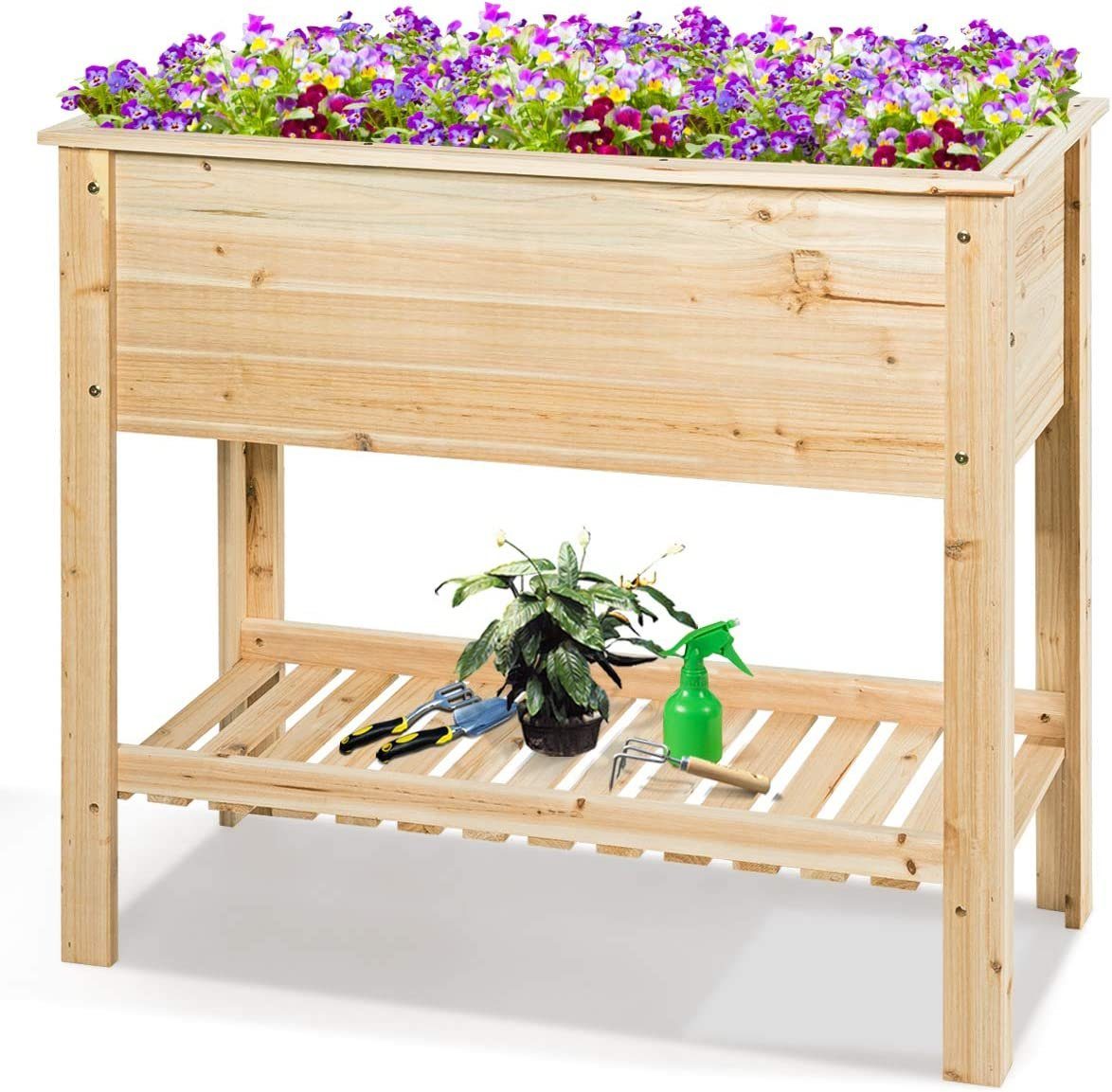 KOMFOTTEU Hochbeet Blumenkasten, 120cm × 55cm × 90cm, aus Tannenholz