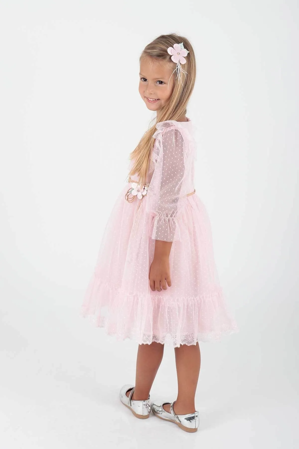 AHENGİM  Mädchen-Abendkleid aus Spitze und Tüll mit Schnalle und Gürtel Ak2206