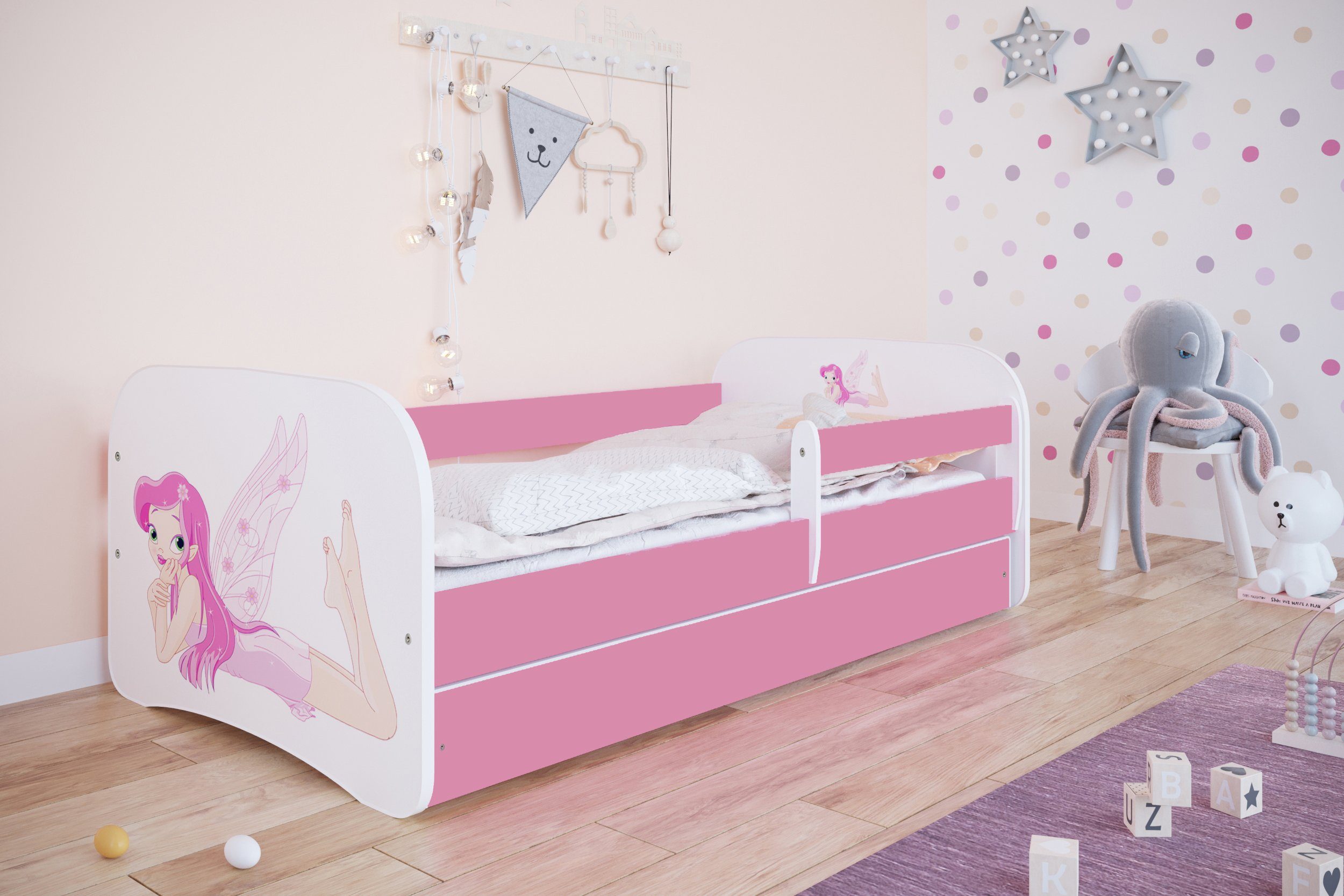 Bjird Kinderbett Babydream 180x80 cm 160x80 cm 140x70 cm (optional mit Matratze, mit Schublade Rausfallschutz und Lattenrost), verschieden Farben und Varianten für Mädchen und Jungen