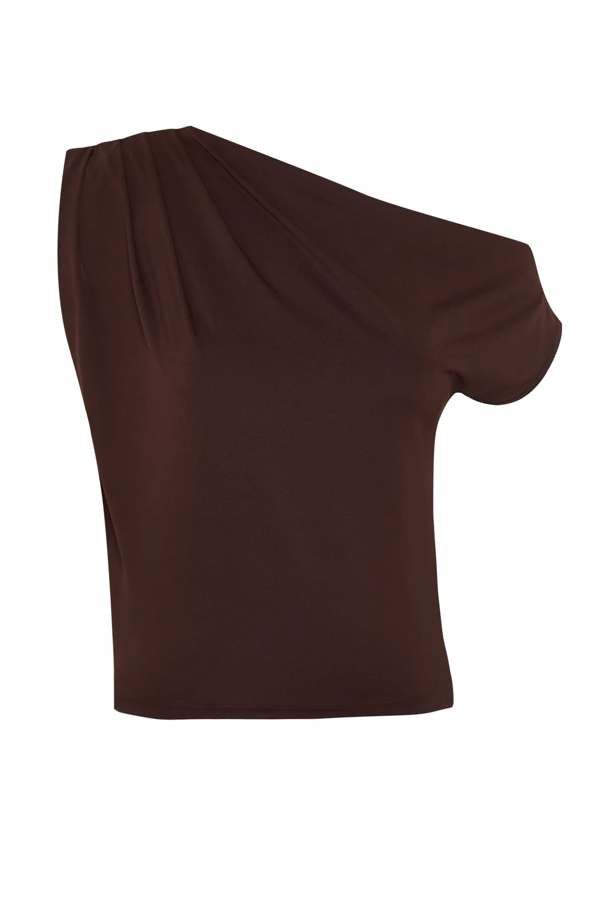 Trendyol Collection  Braune Regular/Normal Fit Asymmetrischer Kragen Ärmellose Stretch-Strickbluse TWOSS24BZ00396