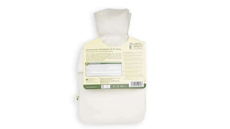 Grünspecht Naturkautschuk-Wärmflasche mit Bio-Bezug klein beige, grün