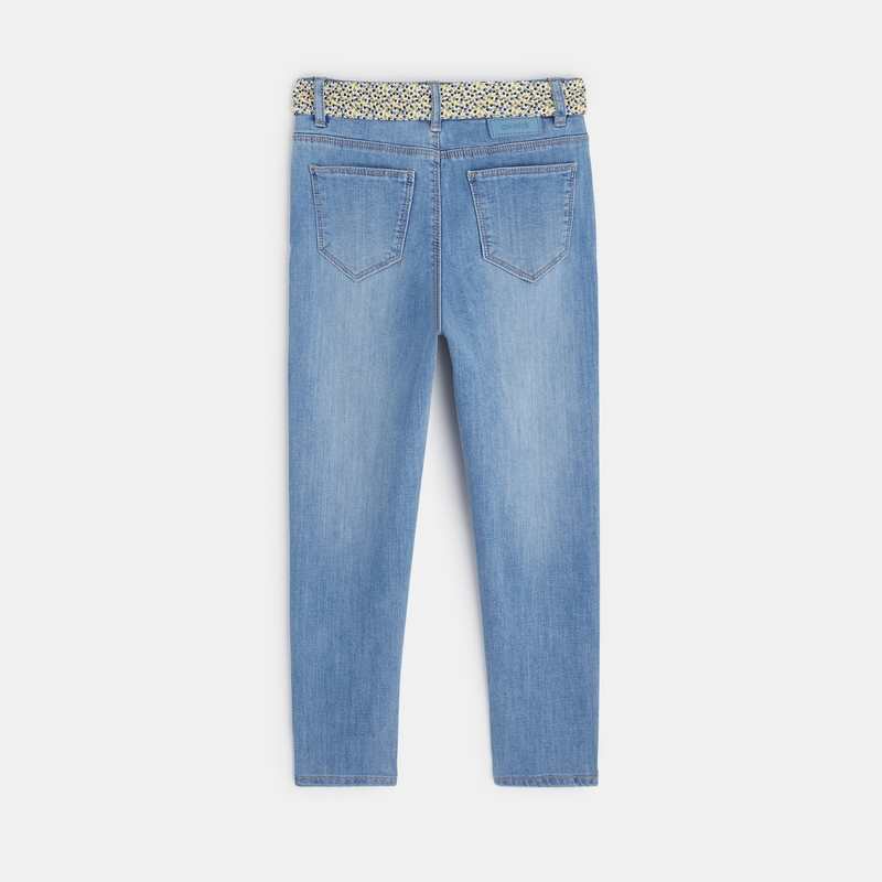 Jean boyfriend ceinturé bleu fille