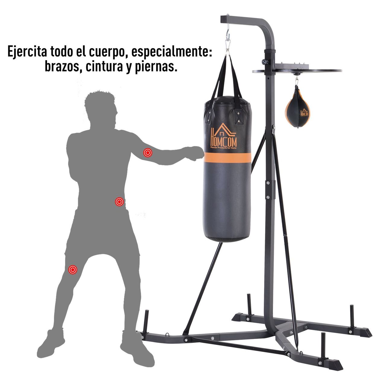 HOMCOM 2-in-1 Standdesign Boxsackständer Boxsack Punchingball Boxstation