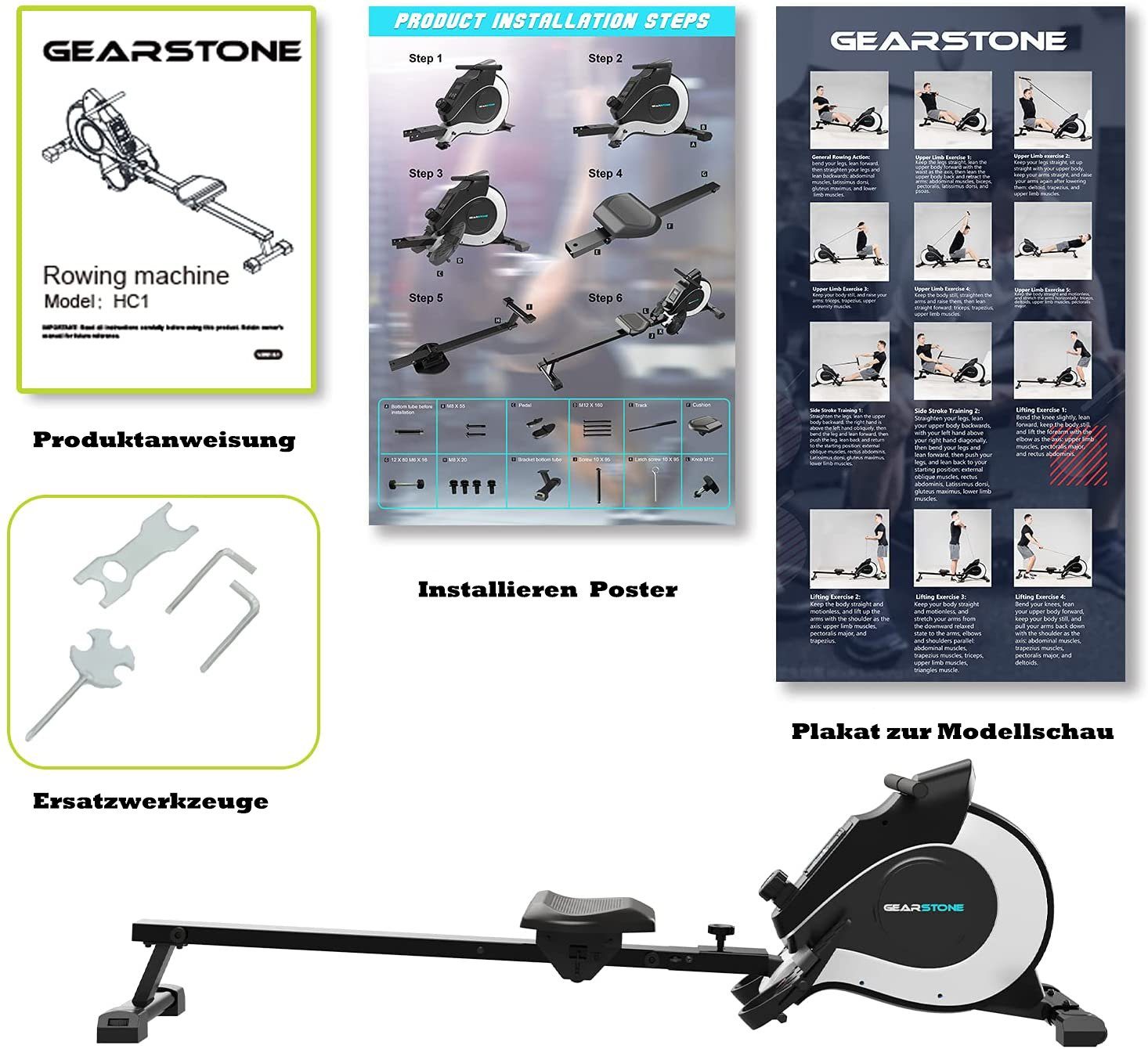GEARSTONE Rudergerät, Faltbarer Rudergerät, hochwertiger magnetischer