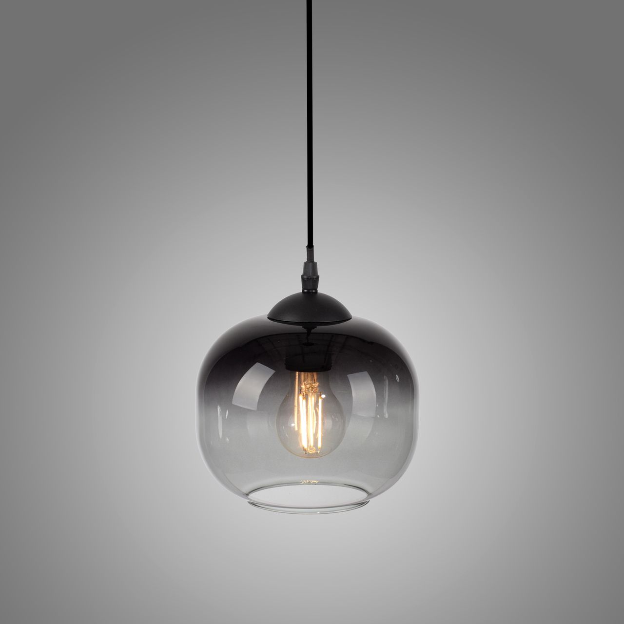JUST LIGHT Pendelleuchte ZEA, 1x E27/25 Watt max., Glas in Rauchfarben, Schwarz