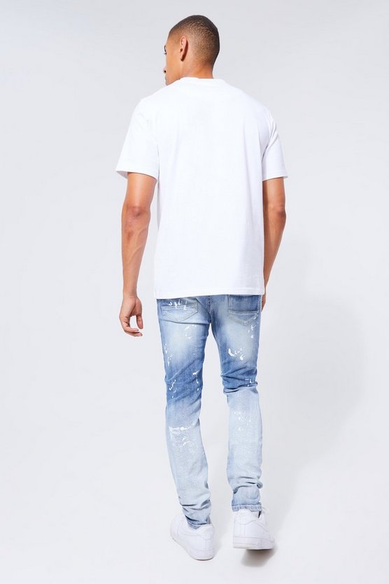 Skinny Stretch Jeans mit Farbspritzern und Farbverlauf