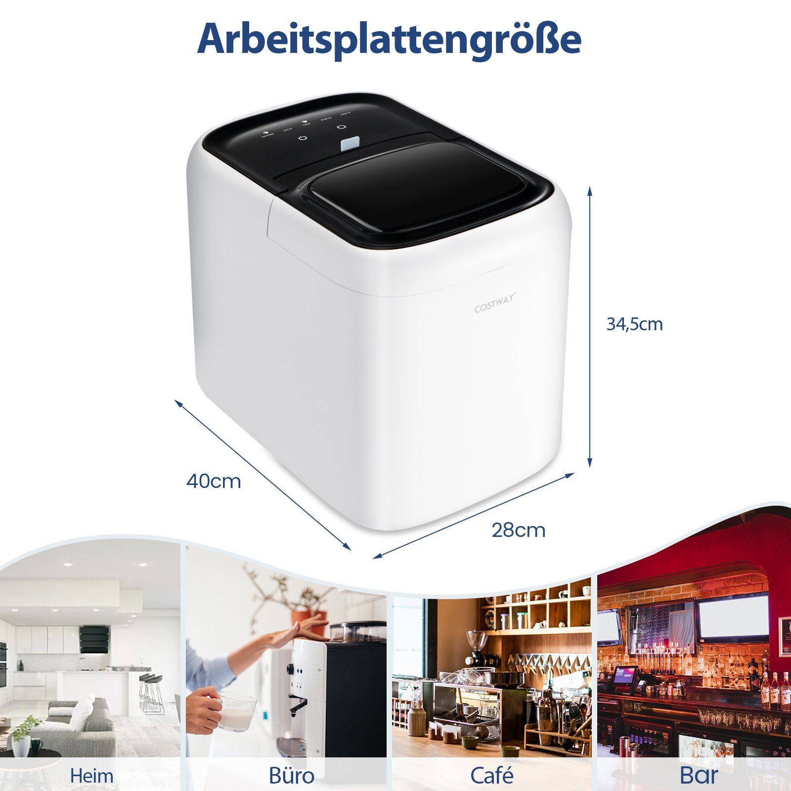 COSTWAY Eiswürfelmaschine, 9 Eiswürfel in 6-8 min, 15kg 24 H, 2L Wassertank