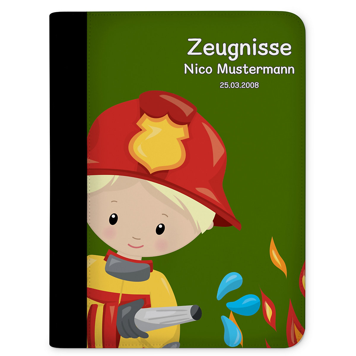 Zeugnismappe / Dokumentemappe mit Name personalisiert Feuerwehrmann Grün