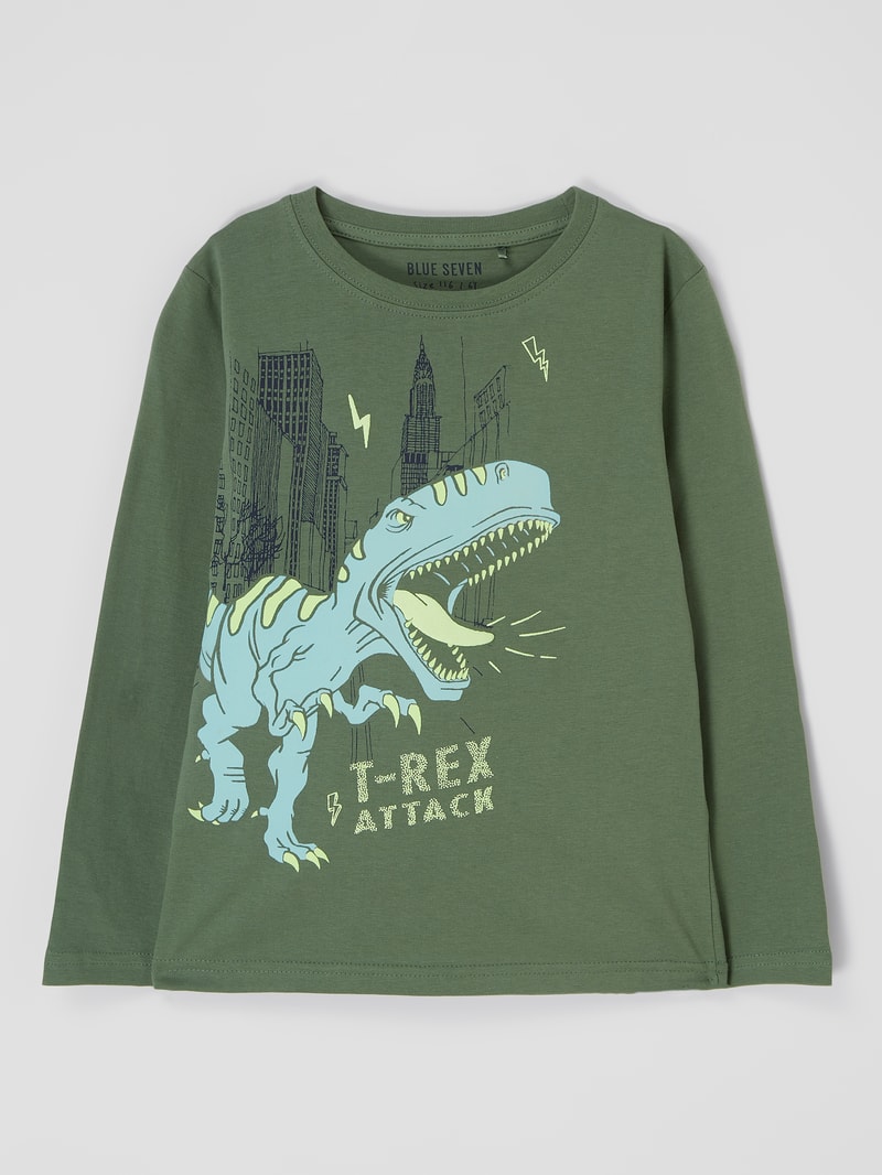 Longsleeve mit Dino-Print in khaki