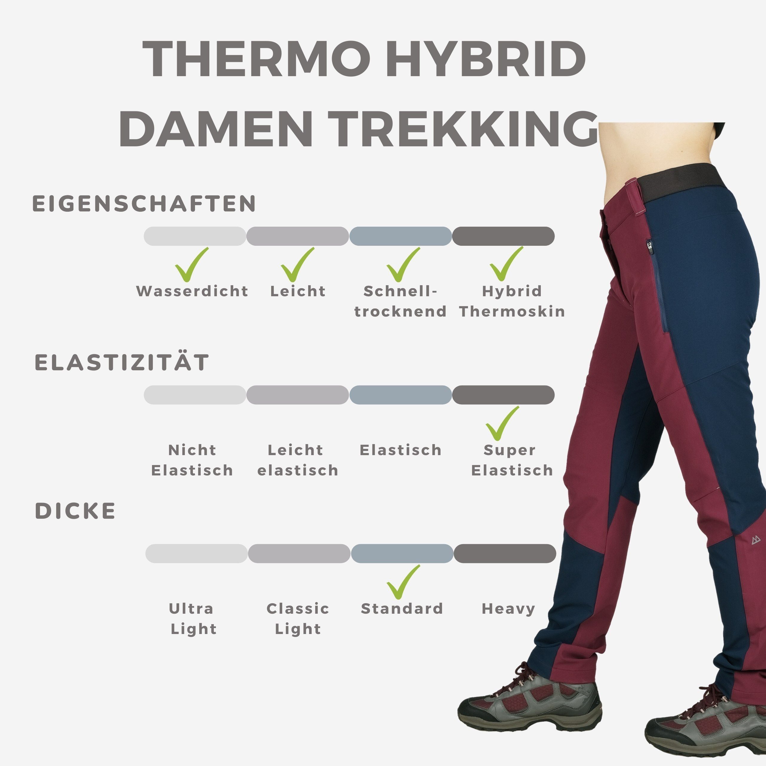 Kaymountain Trekkinghose Damen Wander Outdoor Winter Hose Bernina Hybrid Thermoskin Graphite 44