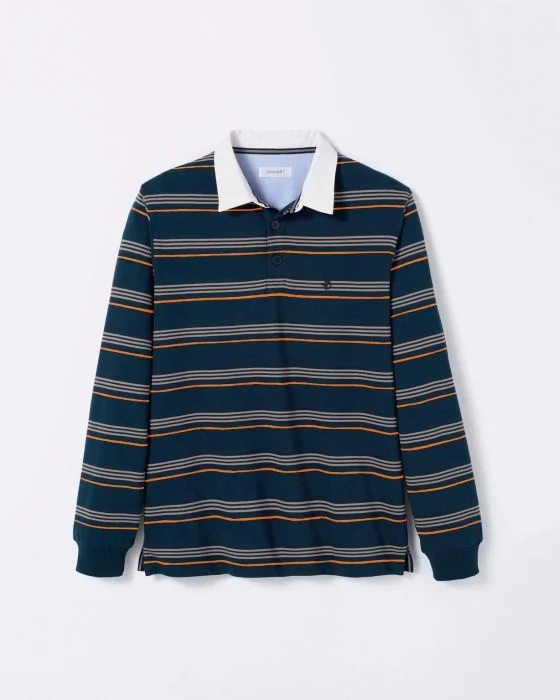 Polo rayures manches longues pur coton