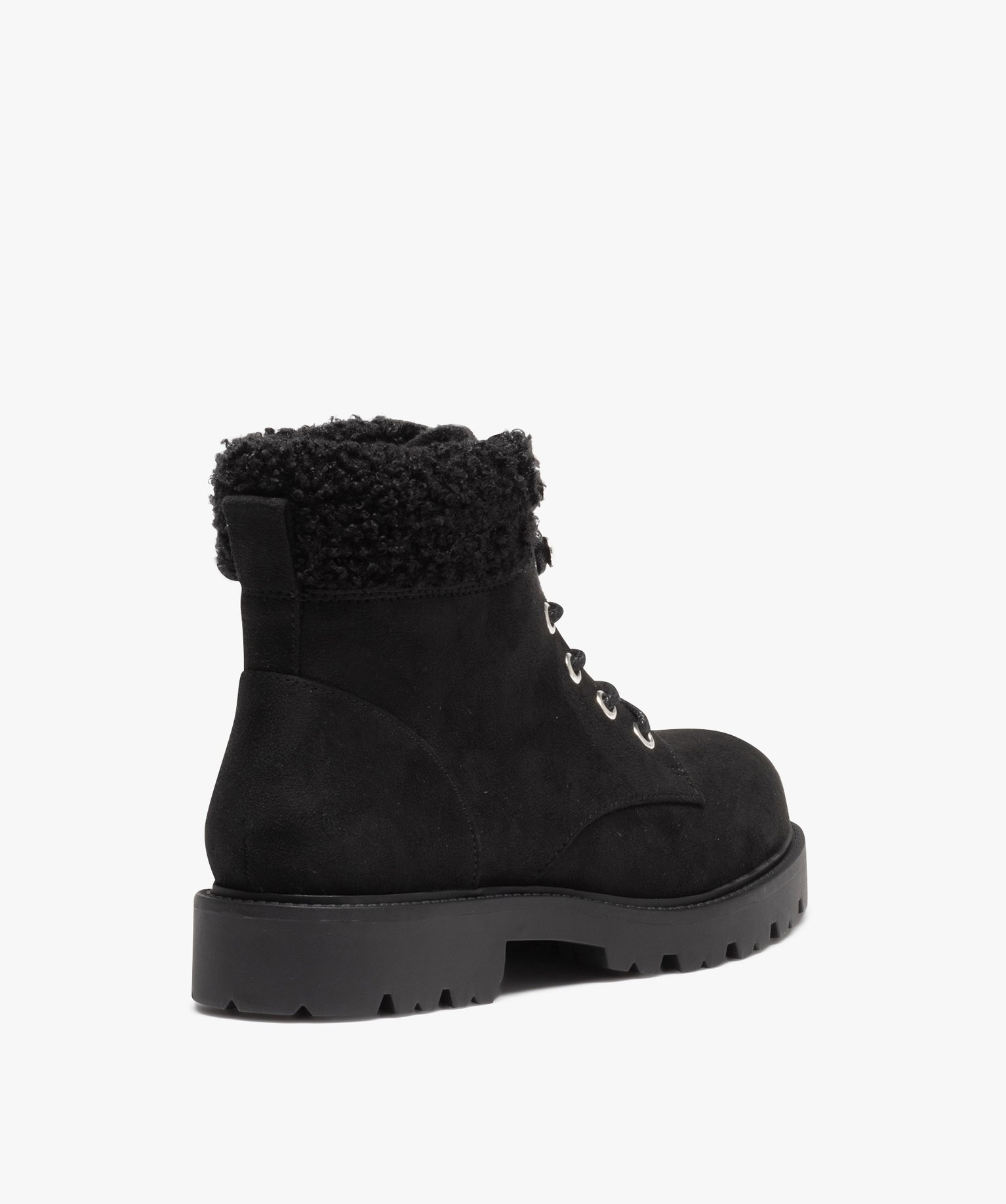 Boots femme unies en suédine à col fourré noir | GEMO