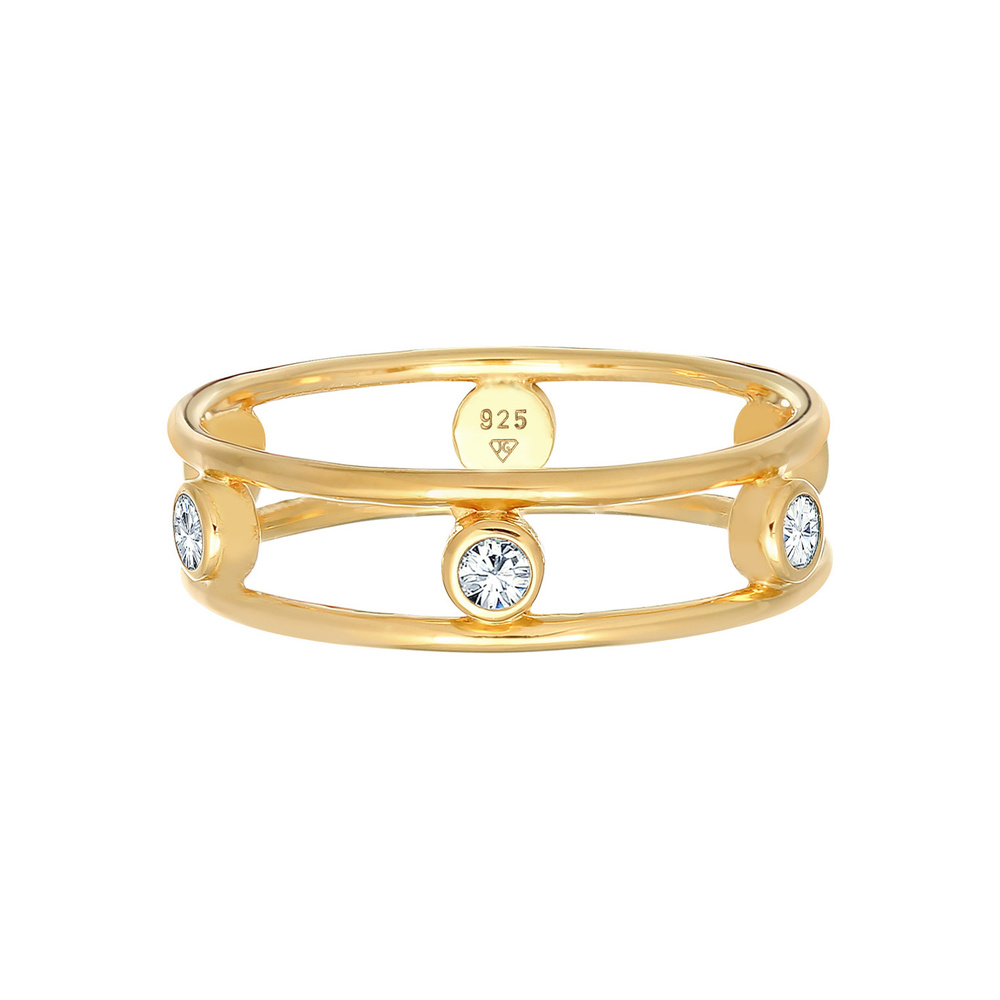 Elli Elli Bague Dames Double Glamour Elégant avec Cristaux en Argent Sterling 925 Bague